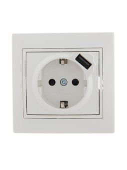 розетка 1-м сп mira 16а с заземл. + usb разъем бел. lezard 701-0202-181 от магазина Штепсель и батарейка.