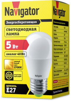 лампа светодиодная 94 477 nll-p-g45-5-230-2.7k-e27 5вт шар 2700к тепл. бел. e27 330лм 176-264в navigator 94477 от магазина Штепсель и батарейка. - фото_2