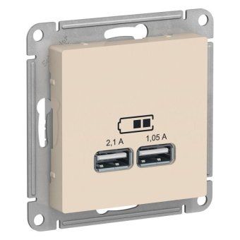 розетка usb atlasdesign тип a+a 5в 1х2.1а 2х1.05а механизм беж. se atn000233 от магазина Штепсель и батарейка.