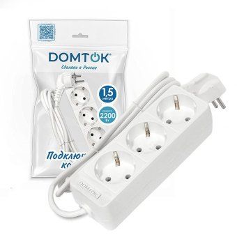 удлинитель 3х1.5м с заземл. 10а ip20 2.2квт пвс 3х0.75 бел. domtok 2373 от магазина Штепсель и батарейка. - фото_2