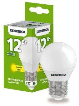 лампа светодиодная g45 12вт шар 3000к e27 230в generica ll-g45-12-230-30-e27-g от магазина Штепсель и батарейка.