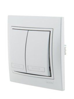 выключатель 2-кл. сп mira 10а ip20 со вставкой сер. метал. lezard 701-1010-101 от магазина Штепсель и батарейка. - фото_2