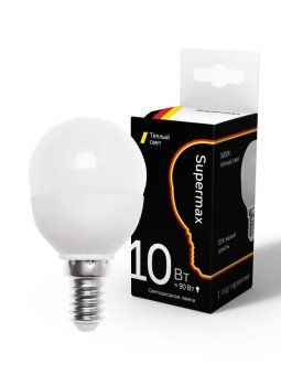 лампа светодиодная supermax 10вт шар 45мм e14 230в 3000к космос sup_led10wgl45e1430 от магазина Штепсель и батарейка.