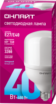 лампа светодиодная высокомощная 82 903 oll-t100-40-230-865-e27e40 40вт 6500к холод. бел. e27/e40 3200лм 176-264в онлайт 82903 от магазина Штепсель и батарейка. - фото_2