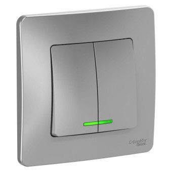 выключатель 2-кл. сп blanca 10а ip20 (сх. 5) 250в с подсветкой алюм. se blnvs010513 от магазина Штепсель и батарейка.