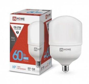 лампа светодиодная высокомощная led-hp-pro 60вт цилиндр 6500к холод. бел. e27 5700лм 230в с адаптером e40 in home 4690612031132 от магазина Штепсель и батарейка.