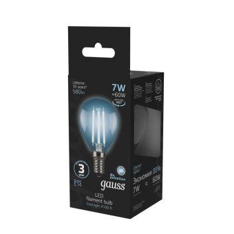 лампа светодиодная филаментная black filament 7вт p45 шар 4100к нейтр. бел. e14 580лм gauss 105801207 от магазина Штепсель и батарейка. - фото_4