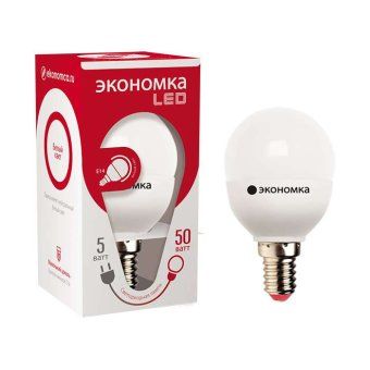 лампа светодиодная gl45 5вт шар 4500к бел. e14 350лм 220-240в 45мм экономка eco_led5wgl45e1445 от магазина Штепсель и батарейка.