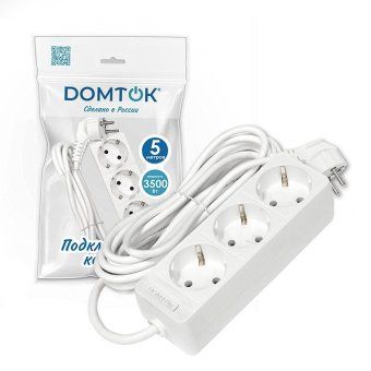 удлинитель 3х5м с заземл. 16а ip20 3.5квт пвс 3х1 бел. domtok 2392 от магазина Штепсель и батарейка. - фото_2