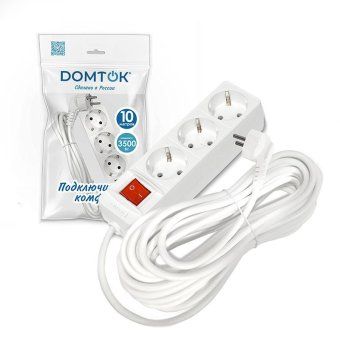 удлинитель 3х10м с заземл. 16а ip20 3.5квт пвс 3х1 с выкл. бел. domtok 2380 от магазина Штепсель и батарейка. - фото_2
