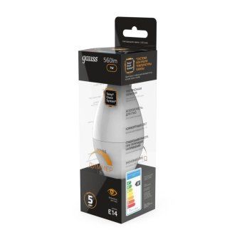 лампа светодиодная black 7вт свеча 3000к тепл. бел. e14 560лм диммир. gauss 103101107-d от магазина Штепсель и батарейка. - фото_6