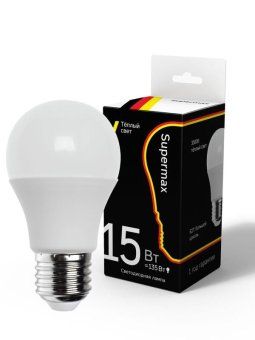 лампа светодиодная supermax а60 15вт стандарт e27 230в 3000к космос sup_led15wa60e2730 от магазина Штепсель и батарейка.