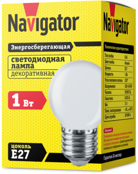 лампа светодиодная 61 243 nll-g45-1-230-w-e27 1вт шар матовая e27 176-264в navigator 61243 от магазина Штепсель и батарейка. - фото_2