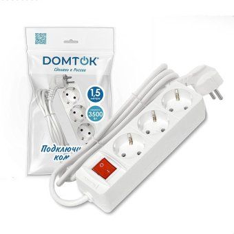 удлинитель 3х1.5м с заземл. 16а ip20 3.5квт пвс 3х1 с выкл. бел. domtok 2379 от магазина Штепсель и батарейка. - фото_2