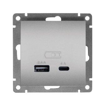 розетка 2-м usb сп афина тип а+с 5в 1х2.4а 2х4а механизм серебро universal а0059-s от магазина Штепсель и батарейка.