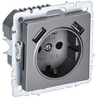 розетка brite рюш10-1-брс 16а с usb a+a 2.1а с заземл. защ. шторки механизм сталь iek br-r14-16-u21-d21-k46 от магазина Штепсель и батарейка. - фото_6