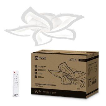 светильник светодиодный elegant lotus 90вт 3000-6500к 7000лм 230в 590х570х90мм с пультом ду бел. in home 4690612051505 от магазина Штепсель и батарейка.