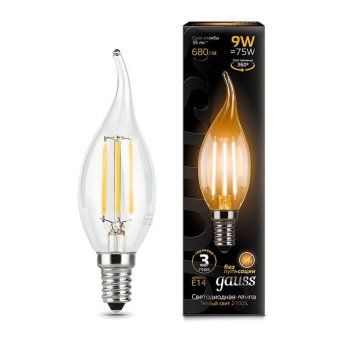 лампа светодиодная филаментная black filament 9вт свеча на ветру 2700к тепл. бел. e14 680лм gauss 104801109 от магазина Штепсель и батарейка. - фото_6