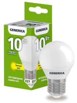 лампа светодиодная g45 10вт шар 3000к e27 230в generica ll-g45-10-230-30-e27-g от магазина Штепсель и батарейка.