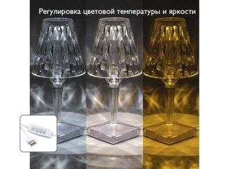 светильник светодиодный настольный ctl1-usb 3вт 120лм 5в 2smd ip20 диммер: 2700-3000к/4000-4500к/6000-6500к ночник прозр. кристалл акрил фаzа 5040922 от магазина Штепсель и батарейка. - фото_2