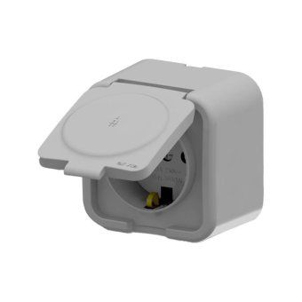 розетка 1-м сп aria 16а ip20 с заземл. с крышкой сер. arvia 25 22 1000 218 от магазина Штепсель и батарейка.