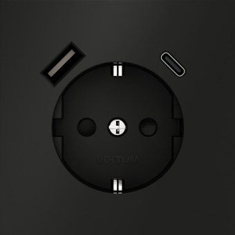 розетка 1-м сп s70 16а с usb a+с с заземл. защ. шторки механизм черн. матов. voltum vls040508 от магазина Штепсель и батарейка. - фото_3