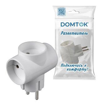разветвитель 3-м т-образный без заземл. 10а 2200вт 250в бел. dомток 2662 от магазина Штепсель и батарейка. - фото_3