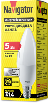 лампа светодиодная 94 482 nll-p-c37-5-230-4k-e14-fr 5вт свеча 4000к нейтр. бел. e14 370лм 176-264в navigator 94482 от магазина Штепсель и батарейка. - фото_2