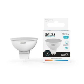 лампа светодиодная elementary 3.5вт mr16 софит 4100к нейтр. бел. gu5.3 300лм gauss 13524 от магазина Штепсель и батарейка.