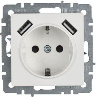 розетка brite рюш10-1-брб 16а с usb a+a 2.1а с заземл. защ. шторки механизм бел. iek br-r14-16-u21-d21-k01 от магазина Штепсель и батарейка. - фото_3