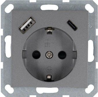 розетка shuko 16а с заземл. защ. шторки с 2-мя заряд. устройствами usb тип a+c 25вт механизм алюм. jasmart g5501usb-25s от магазина Штепсель и батарейка.