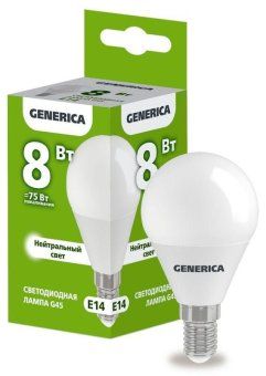 лампа светодиодная g45 8вт шар 4000к e14 230в generica ll-g45-08-230-40-e14-g от магазина Штепсель и батарейка.