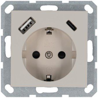 розетка shuko 16а с заземл. защ. шторки с 2-мя заряд. устройствами usb тип a+c 25вт механизм тауп jasmart g5501usb-25t от магазина Штепсель и батарейка.