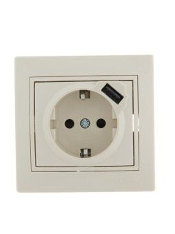 розетка 1-м сп mira 16а с заземл. + usb разъем крем. lezard 701-0303-181 от магазина Штепсель и батарейка. - фото_2