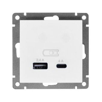 розетка 2-м usb сп афина 5в тип а(2.4а)+с(4а) механизм бел. universal а0059 от магазина Штепсель и батарейка.
