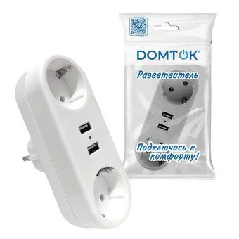 разветвитель 2-м плоский с заземл.16а 2usb а+а 2.4а 3500вт бел. domtok 2732 от магазина Штепсель и батарейка. - фото_3