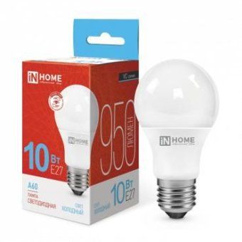 лампа светодиодная led-a60-vc 10вт грушевидная 6500к холод. бел. e27 950лм 230в in home 4690612020228 от магазина Штепсель и батарейка.