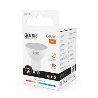 лампа светодиодная elementary 9вт mr16 софит 3000к тепл. бел. gu10 640лм gauss 13619 от магазина Штепсель и батарейка.