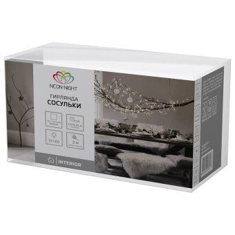 гирлянда светодиодная "айсикл" (бахрома) "сосульки" 1.5х0.25м 10led бел. 0.51вт ip20 провод прозр. neon-night 303-068 от магазина Штепсель и батарейка. - фото_2
