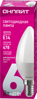 лампа светодиодная 71 629 oll-c37-6-230-4k-e14-fr 6вт свеча 4000к нейтр. бел. e14 470лм 220-240в онлайт 71629 от магазина Штепсель и батарейка. - фото_2