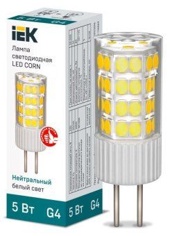 лампа светодиодная corn 5вт капсульная 4000к нейтр. бел. g4 230в керамика iek lle-corn-5-230-40-g4 от магазина Штепсель и батарейка.