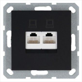 розетка компьютерная 2-м rj45 ip20 кат. 5e механизм черн. матов. soft touch jasmart g6106pb от магазина Штепсель и батарейка.
