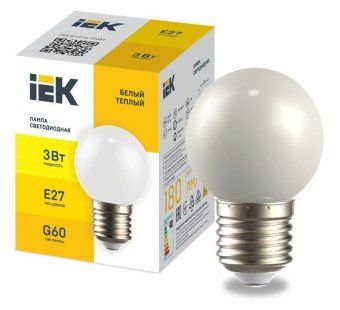 лампа светодиодная декор. g60 3вт шар тепл. бел. e27 230в iek lle-g60-3-230-ww-e27 от магазина Штепсель и батарейка.