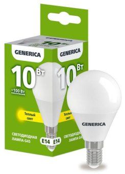 лампа светодиодная g45 10вт шар 3000к e14 230в generica ll-g45-10-230-30-e14-g от магазина Штепсель и батарейка.