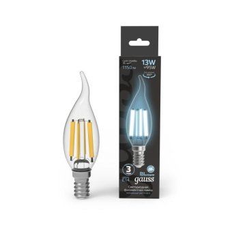 лампа светодиодная филаментная black filament 13вт свеча на ветру 4100к нейтр. бел. e14 1150лм gauss 104801213 от магазина Штепсель и батарейка.