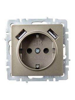 розетка brite рюш10-1-брш 16а с usb a+a 2.1а с заземл. защ. шторки механизм шампань iek br-r14-16-u21-d21-k37 от магазина Штепсель и батарейка. - фото_2