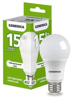 лампа светодиодная a60 15вт грушевидная 4000к e27 230в generica ll-a60-15-230-40-e27-g от магазина Штепсель и батарейка.