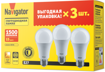 лампа светодиодная 95 320 nll-a60-15-230-2.7k-e27-pack3 navigator 95320 от магазина Штепсель и батарейка.