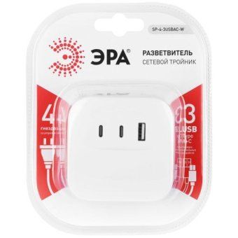 разветвитель 4-м sp-4-3usbac-w + 3 usb a+c со шторками 10а бел. эра б0069083 от магазина Штепсель и батарейка.