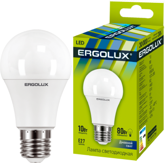 лампа светодиодная led-a60-10w-e27-6500k 10вт грушевидная 6500к холод. бел. e27 180-240в лон ergolux 12879 от магазина Штепсель и батарейка. - фото_2